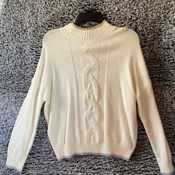Popsugar Large medium Cream Silver Gold High Neck Soft Long Sleeve Sweater EUC - Picture 4 of 8